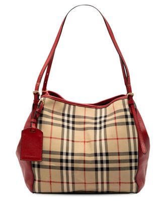 Burberry Borsa tote piccola Canterbury in pelle e tela con motivo Haymarket Check 2000-2017 - Marrone