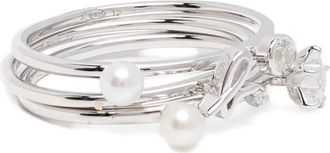 agn&egrave;s b. pearl-embellished ring - women - Metal/silver - 3