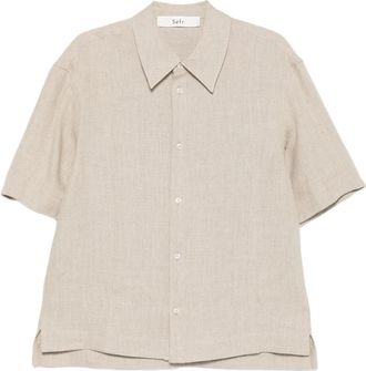S&eacute;fr Dao Shirt - Heren - Korte mouwen Overhemden - Beige - XL - Overhemden