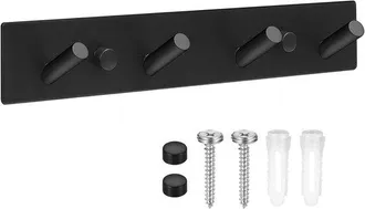 OEM Appendiabiti Da Parete In Acciaio Inox Nero Con 4 Ganci - Adatto Per Cucina, Bagno E Camera Da Letto