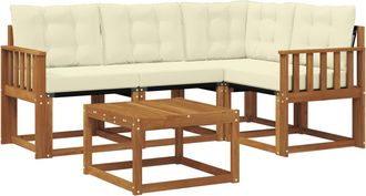 vidaXL Conjunto De Sof&aacute;s De Exterior 5 Uds. Natural Y Crema Vidaxl
