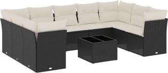 vidaXL Set De Sof&aacute;s De Jard&iacute;n 10 Pzas Cojines Rat&aacute;n Sint&eacute;tico Negro Vidaxl