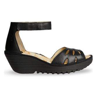 FLY London YELU545FLY Mousse Leather Womens Heels Sandals - Black - Size:UK 6
