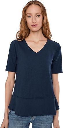 Mod-o-doc Half Sleeve V-neck Mix Media Top Womens Clothing Vibrant Navy : MD (US 8-10), Cotton