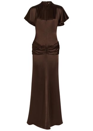 De La Vali DE LA Vali Myra Gathered Satin Gown - Brown - 8 (UK8 / S)