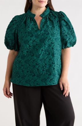 Sugarlips Arielle Jacquard Puff Sleeve Top in Emerald at Nordstrom, Size 3 X