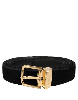 Dolce & Gabbana Velvet with Gold-Tone Buckle Belt - Black