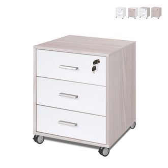 OEM Cassettiera Per Ufficio Tre Cassetti Con Ruote Olmo Bianco 50x41x H70 Cm