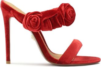 Kazar Rode teenslippers met driedimensionale decoratie - Dames - Muiltjes - Rood - 37 EU - Leer - Schoenen