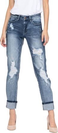 Judy Blue Destroyed Bleach Splatter Boyfriend Jeans In Light Blue Wash