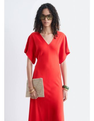 & Other Stories vestito maxi con scollo a V e maniche con volant in rosso papavero