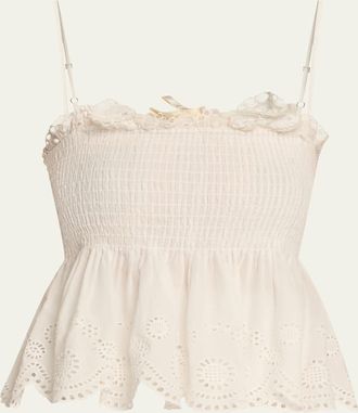 LoveShackFancy Condie Eyelet Peplum Top