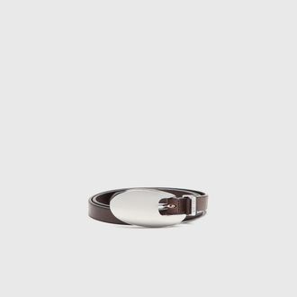 Diesel 1.5cm slim leather belt with sculptural buckle - Belts - Woman - Brown