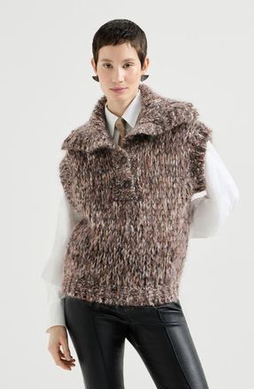 Brunello Cucinelli Malfil&eacute; mohair turtleneck sweater vest in Bark at Nordstrom, Size Medium