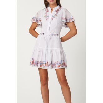 Shoshanna Border Embroidery Cowden Dress in Optic Multi at Nordstrom, Size 4