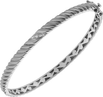 LuvMyJewelry Twisted Radiance 0.03 Ct Diamond Bangle in 925 Sterling Silver