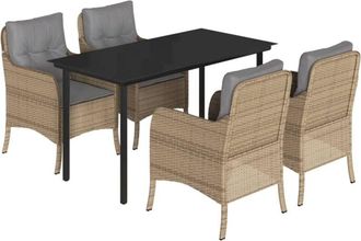 vidaXL 5 Piece Garden Dining Set with Cushions Beige Poly Rattan vidaXL