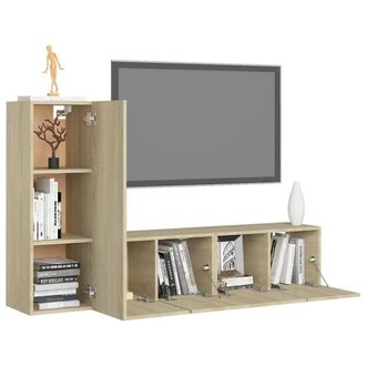Berkfield Home Practical 3 Piece TV Cabinet Set Sonoma Oak Engineered Wood in Light Brown