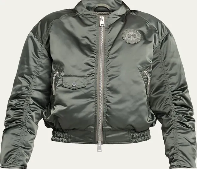 Jade Down Satin Bomber Jacket