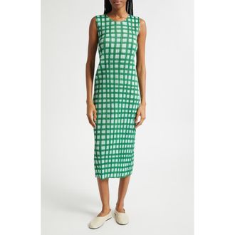 Issey Miyake Basket Print Pleated Midi Dress in Green at Nordstrom, Size 2