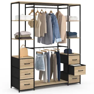 IDMarket Idmarket - Armadio Doppio Utah + Colonna Doppia L. 140 Cm Con 6 Ripiani E 6 Cestini In Legno E Tessuto Nero