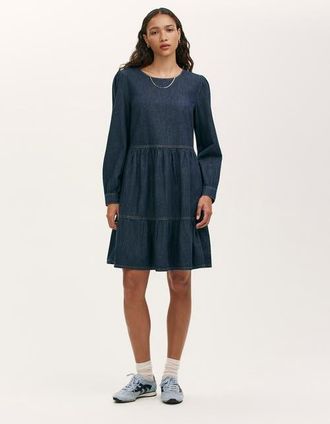 Finery Nancy Denim Short Tiered Dress in Indigo at Nordstrom, Size 20