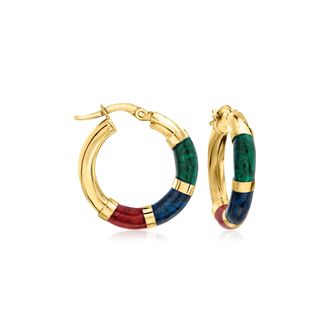 Ross-Simons Italian 14kt Yellow Gold and Multicolored Enamel Hoop Earrings