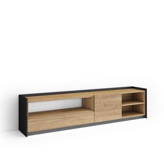 Skraut Home Mueble tv efecto madera roble y negro 207x37x50cm con Led