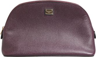 Dolce & Gabbana Dark Purple Leather DG Logo Zip Around Hand Purse Womens Wallet