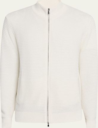 Cesare Attolini Mens Waffle Knit Full-Zip Sweater