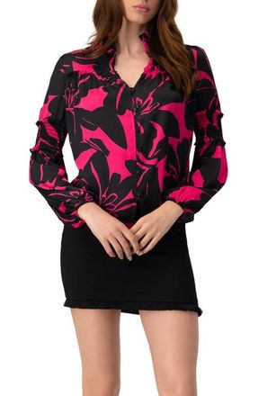 Ivonne Long Sleeve Smocked Blouse with High Neck in Fuchsia at Nordstrom, Size 14
