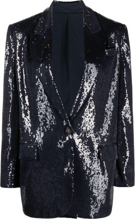 Brunello Cucinelli sequin-embellished single-breasted blazer - women - Acetate/Acetate/Silk/Silk/Cupro/Polyester - 40 - Blue