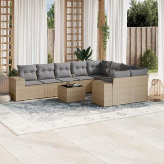 vidaXL Juego De Sof&aacute;s Jard&iacute;n Con Cojines Beige 10 Pzas Rat&aacute;n Sint&eacute;tico Vidaxl