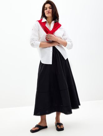 Contemporaine Womens Scalloped trim poplin skirt