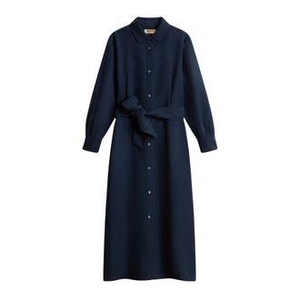 Woolrich Shirt Dresses, female, Blue, Size: M Lyocell Linen Chemisier Dress