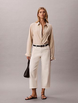Calvin Klein Pantalones Barrel Cropped De Sarga De Algod&oacute;n