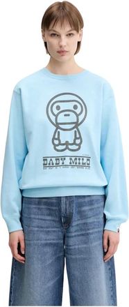 A Bathing Ape A Bathing Ape, Hoodies & sweatvesten, Dames, Blauw, S, Katoen, Baby Milo Volume Sleeve Crewneck