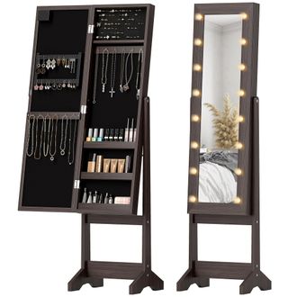 HOMCOM Freestanding LED Mirrored Jewelry Cabinet - Grey | TJ Hughes