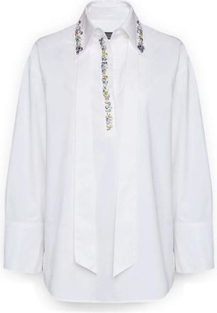 Elena Miro Poplin overhemd met kristallen - Dames - Blouses - Wit - XS - Katoen - Overhemden