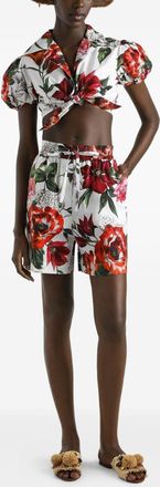 Dolce & Gabbana Womens Flower-print Poplin Shorts - White Cotton - Size EU 36 (Womens)
