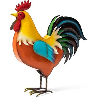 Glitzhome 21H Metal Rooster Garden Statue Indoor Outdoor Sculpture in Orange at Nordstrom, Size Medium