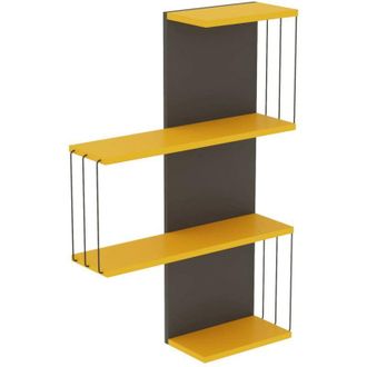 Dmora Estanter&iacute;a Dmannocc, Estante, Estante De Pared, Estanter&iacute;as Multiusos, 64x19h96 Cm, Antracita Y Amarillo - Dmora