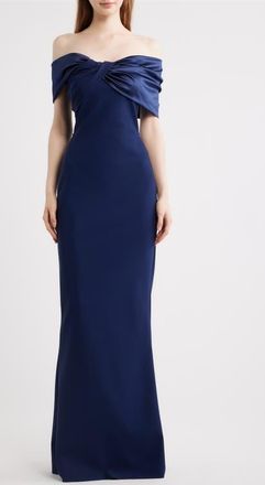 La Petite Robe Di Chiara Boni Vezia One-Shoulder Mixed Media Gown in Blue Note at Nordstrom, Size 10