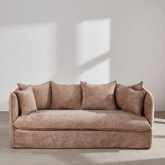 Maisons du monde Sof&aacute; cama de 3 plazas aterciopelado beige latte con colch&oacute;n de 10 cm