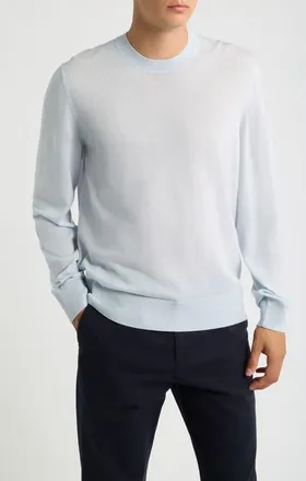 BOSS H-Leno Virgin Wool Crewneck Sweater in Open Blue at Nordstrom, Size Xx-Large