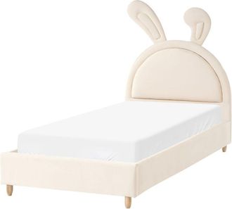 Beliani Bed Beige Velvet Upholstered Frame Headrest 3ft EU Single Size Bedroom Kids Room Modern Traditional LALLIAS