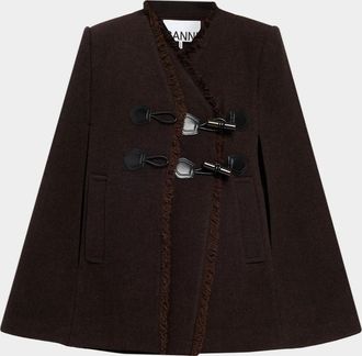 Ganni Wool-Blend Blanket Cape Peacoat