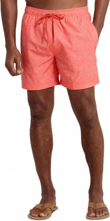 Southern Tide Floral Fusion Swim Trunk In Sunset Coral