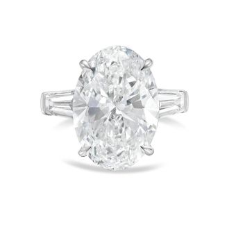 Diana M. Jewels Platinum 12ct lab grown oval diamond ring with baguettes on the sides