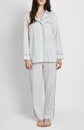 Sleepy Jones Linen-Cotton Margaret Pajama Set in Baker Stripe at Nordstrom, Size X-Large